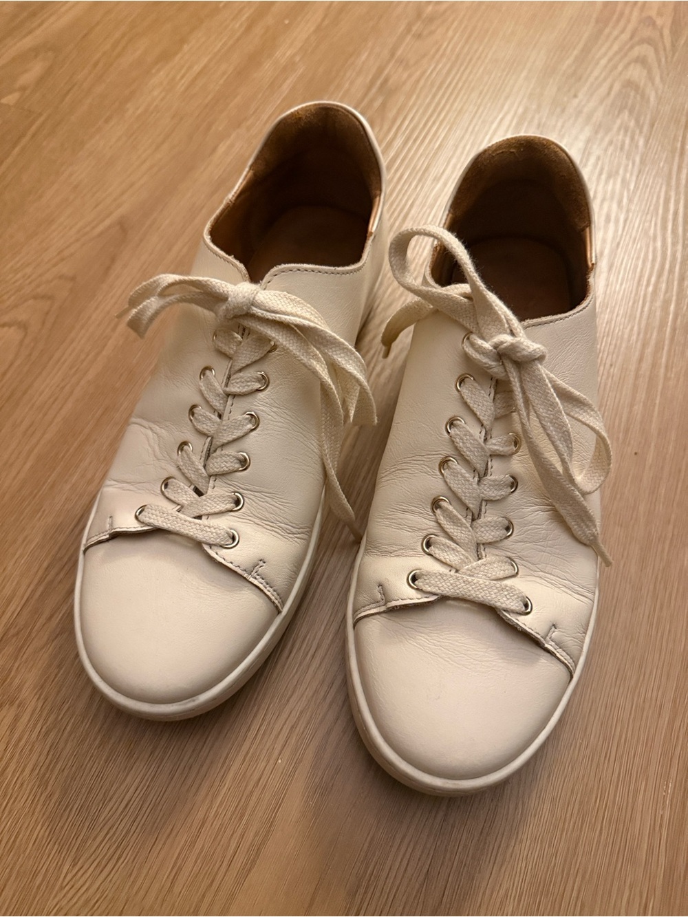 Sezane Cream Leather Jack Trainers